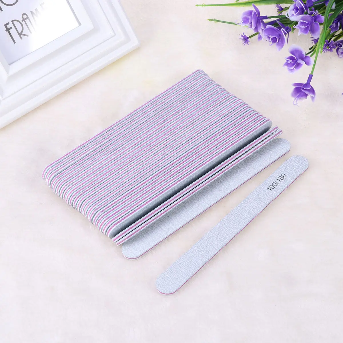 25개 양면 네일 파일 광택 바 여성용 소녀용 매니큐어 도구 사포 매끄러운 모양 자연스러운 인조 네일 아트