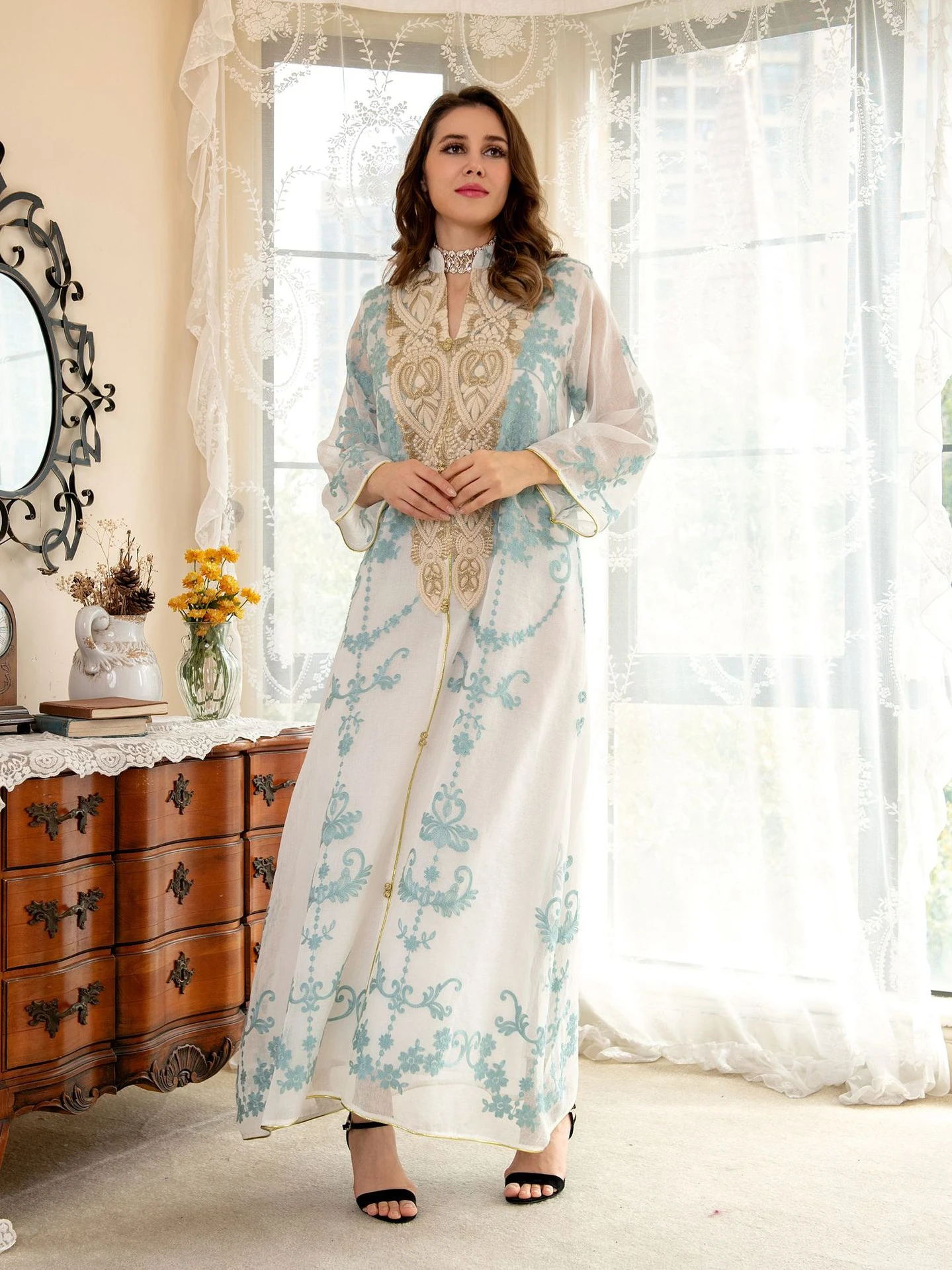 Spring Summer Morocco Long Dress Muslim Women Ramadan Sequins Long Abayas Robes Fancy Maxi Dress French Stylish Party Dress 2023