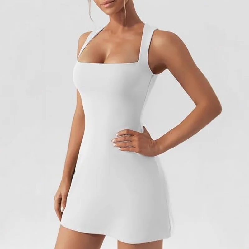 Summer New U-neck Suspender Women's Dress Elegant Slim Solid Color Short Dress Sexy Fashion Sleeveless  Basic Bodycon Sundress