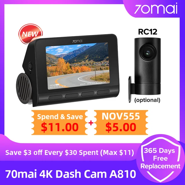 4K HDR Dash Cam for Car Front and Rear Built-in GPS A810