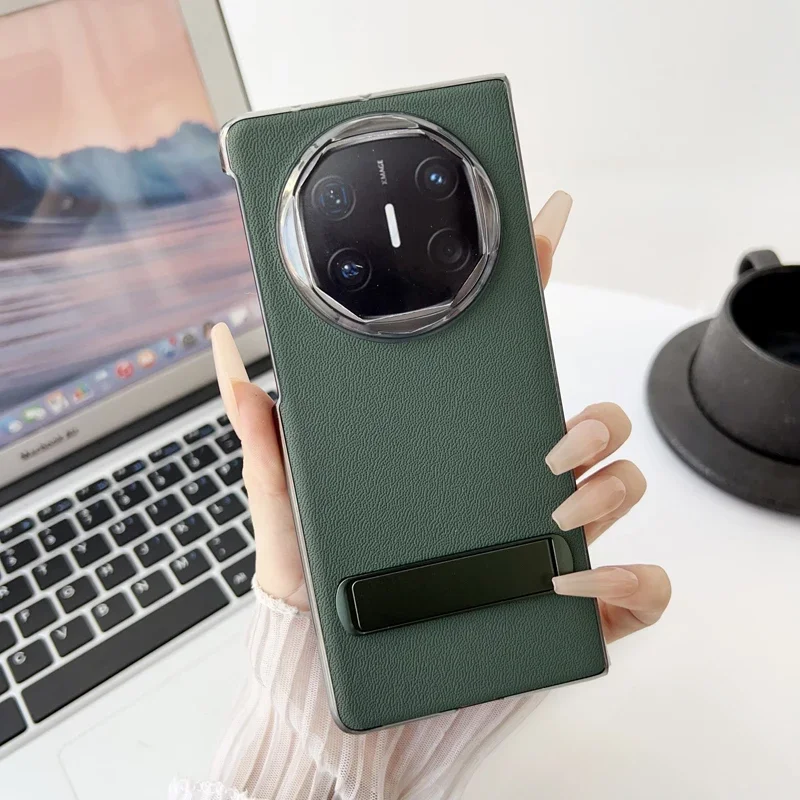 Luxury Genuine Leather & Transparent Hard PC Frame Kickstand Case