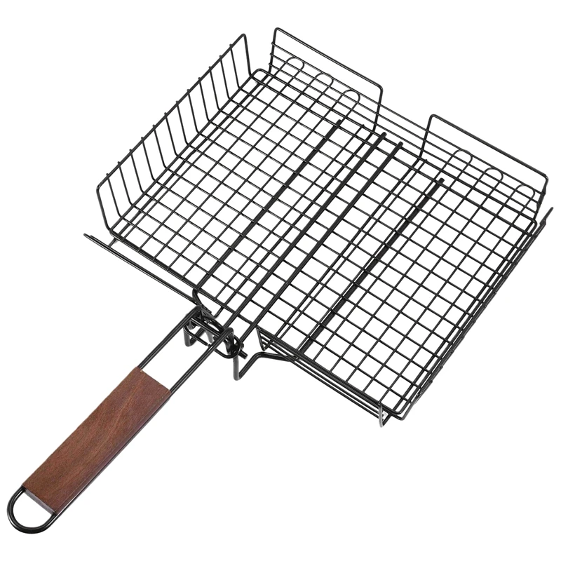 

Quality Non-Stick Grill Basket With Lid Metal Barbecue Basket With Foldable Removeable Outdoor BBQ Accessories For Fish Steak