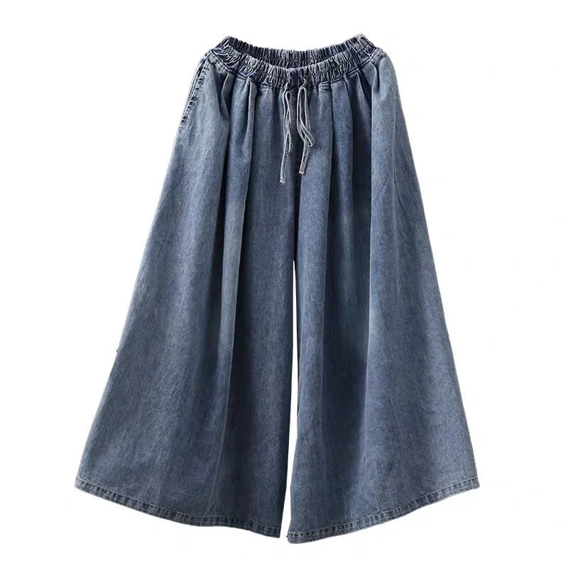 Spring Summer Cotton 2023 Denim Loose Wide Leg Pants Women High Waist Vintage Retro Pants Female Trousers Vintage Clothes