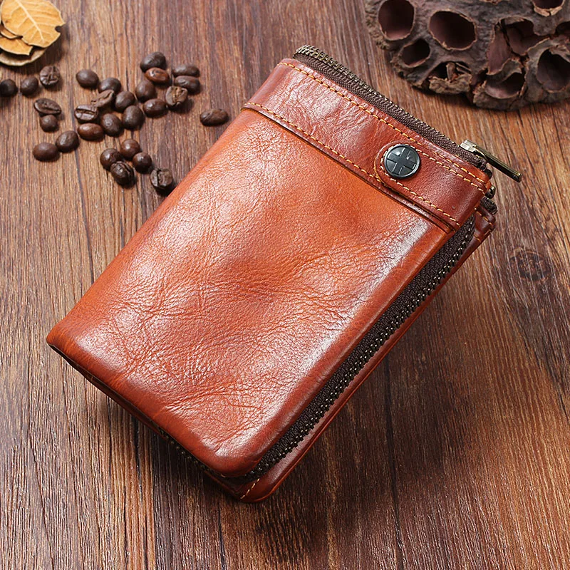 

AETOO Handmade cowhide men's purse vintage do old vertical buckle zipper coin purse short style multi card leather wallet