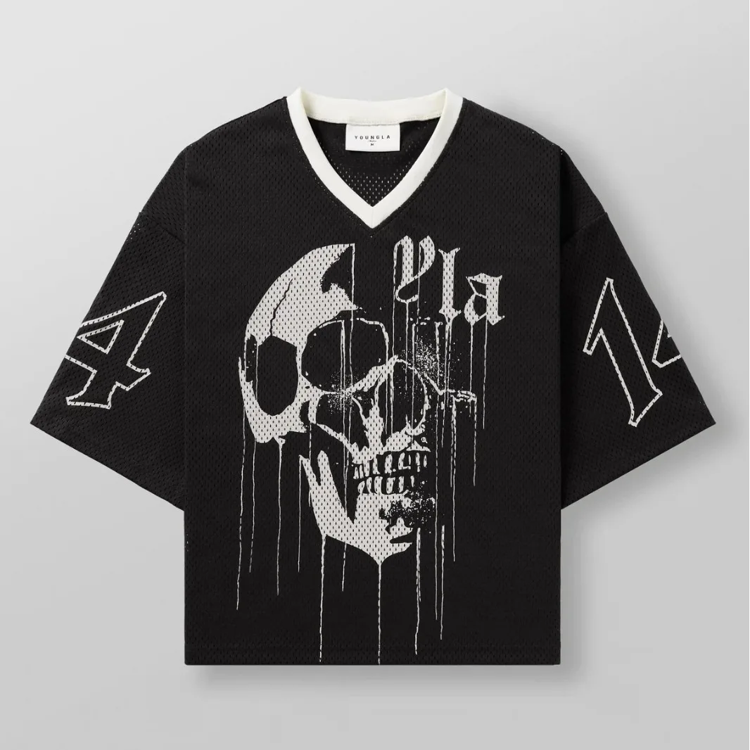 American fashion brand oversized T-shirt for men's sports fitness quick drying breathable large mesh printed short sleeved
