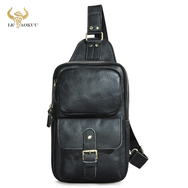 Men Bag Genuine Leather Triangle Chest Bag Brand Shoulder Bag