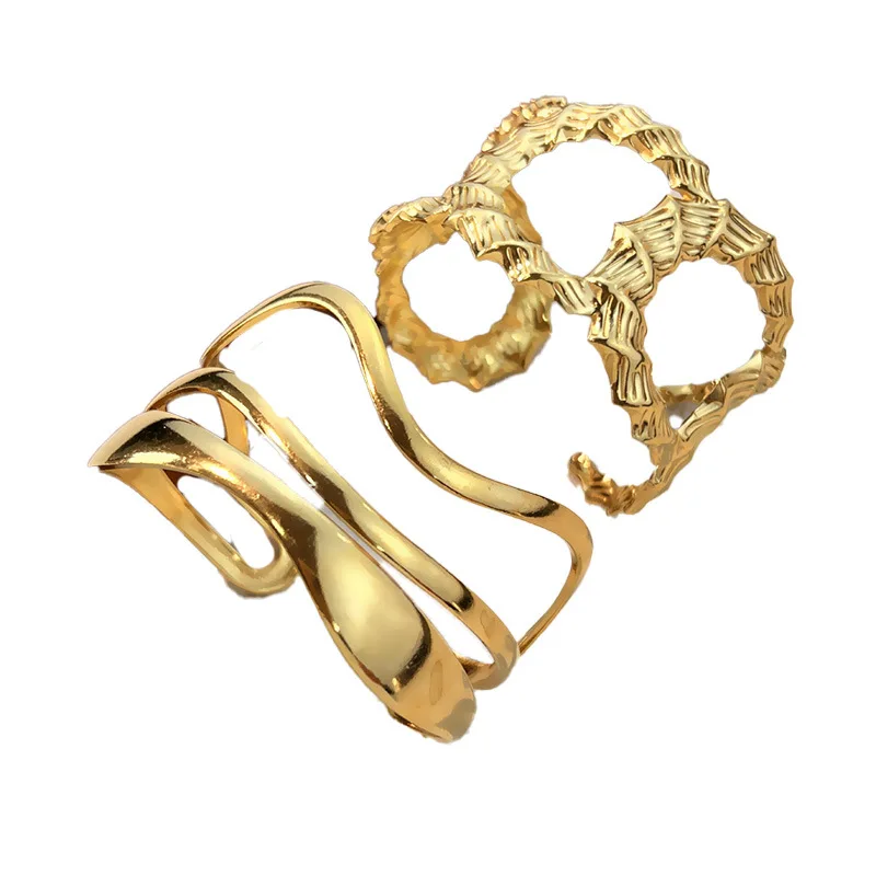 316L Stainless Steel Hollow Striped Ripple Opening Bangle 18K Gold Plated Metal Twisted Winding Bracelet for Women Punk Jewelry