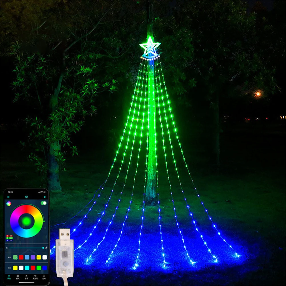 9x28m-app-control-christmas-decorations-star-string-lights-usb-powered-350led-waterfall-tree-fairy-lights-for-garden-yard-decor