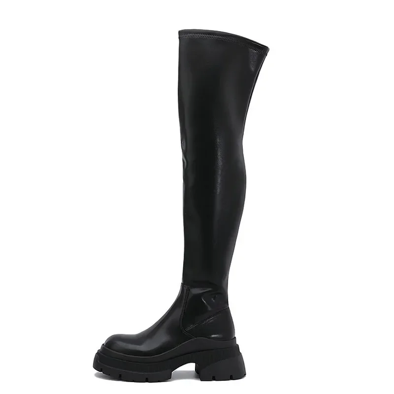 

Classic Shoes for Women Sweet Over Knee Boots Woman Winter Autumn Zipper Warm Hoof High Heels Solid Leather Modern Boots Shoes