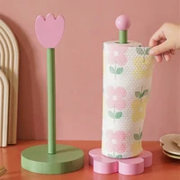 Wooden Kitchen Roll Paper Rack Creative Flower Towel Holder Bathroom Tissue Stand Home Decor Diningtable Napkins Rack, Ornaments 1