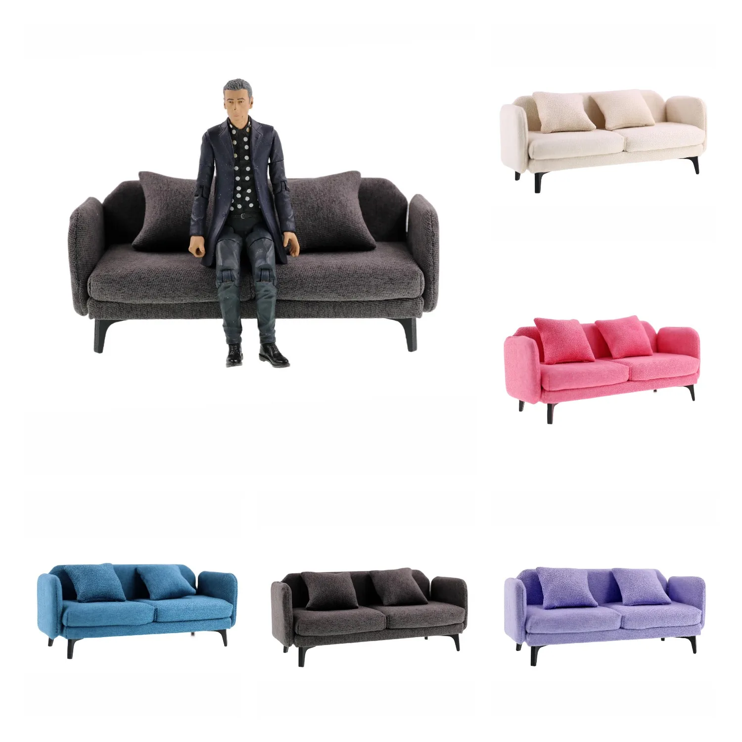 1:12 인형의 집 미니어처 가구, 모던 러브 시트 소파, W 베개 의자 OB11 장..