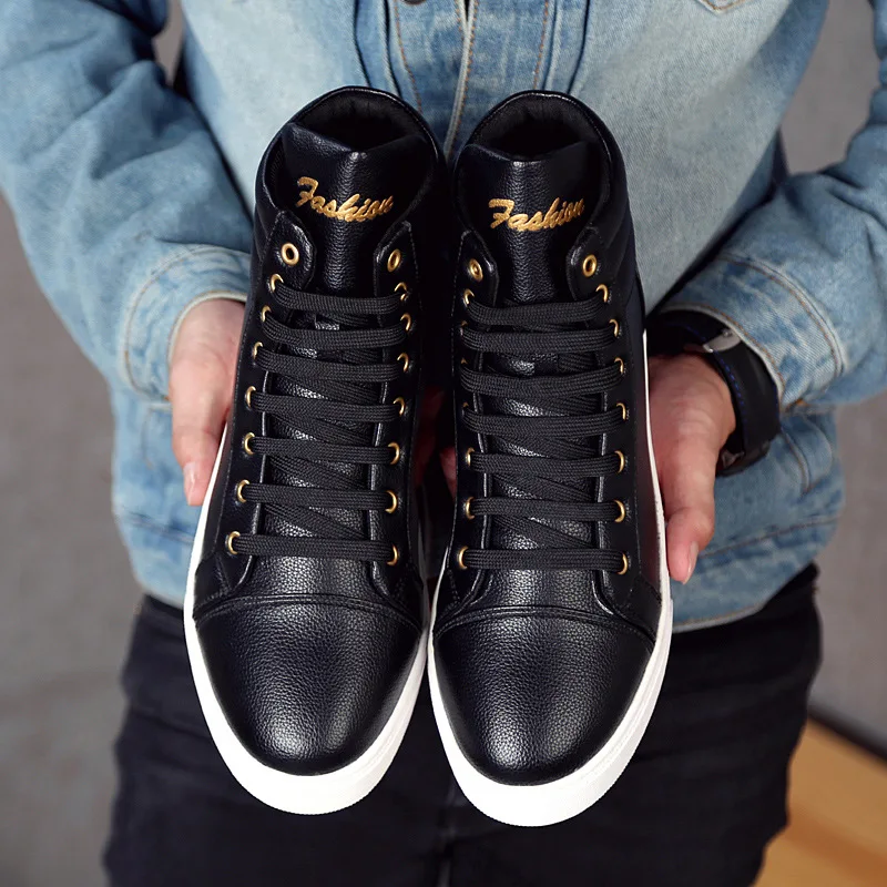 Autumn And Winter Men's Leather Shoes Casual Sports Shoes Outdoor Non-slip Waterproof Warm Lace-up Casual Running Sports Shoes