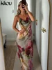 kliou Floral Print Women Dress Vacation Beach Style Suspendency Backless Halter Split Thin Vestidos Female Trend Attractive Wear 3