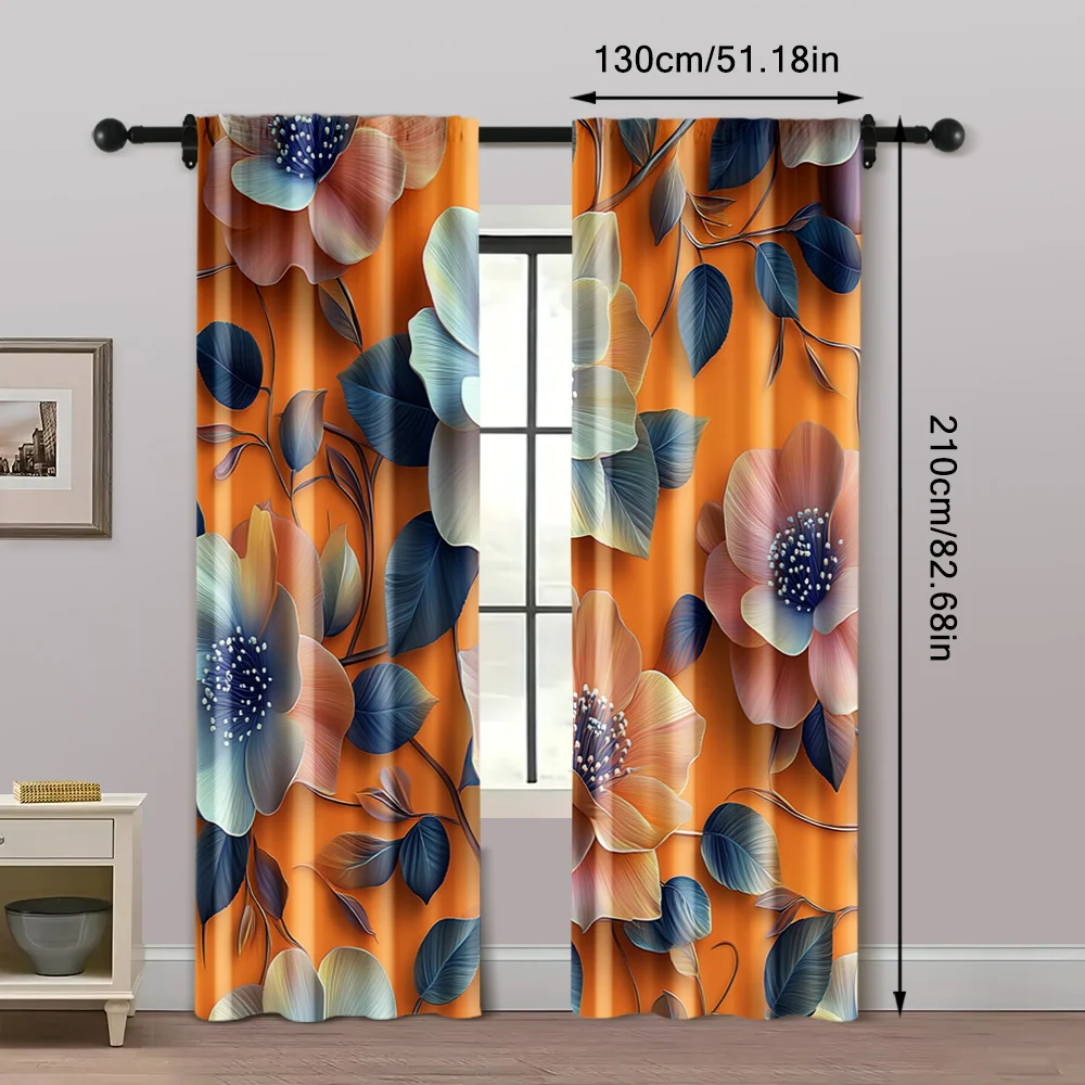 2pcs, Curtain Popular 2D print Golden lotus Fabric (without rod) Thermal Insulation, and Room Darkening Functions Ldeal for 5