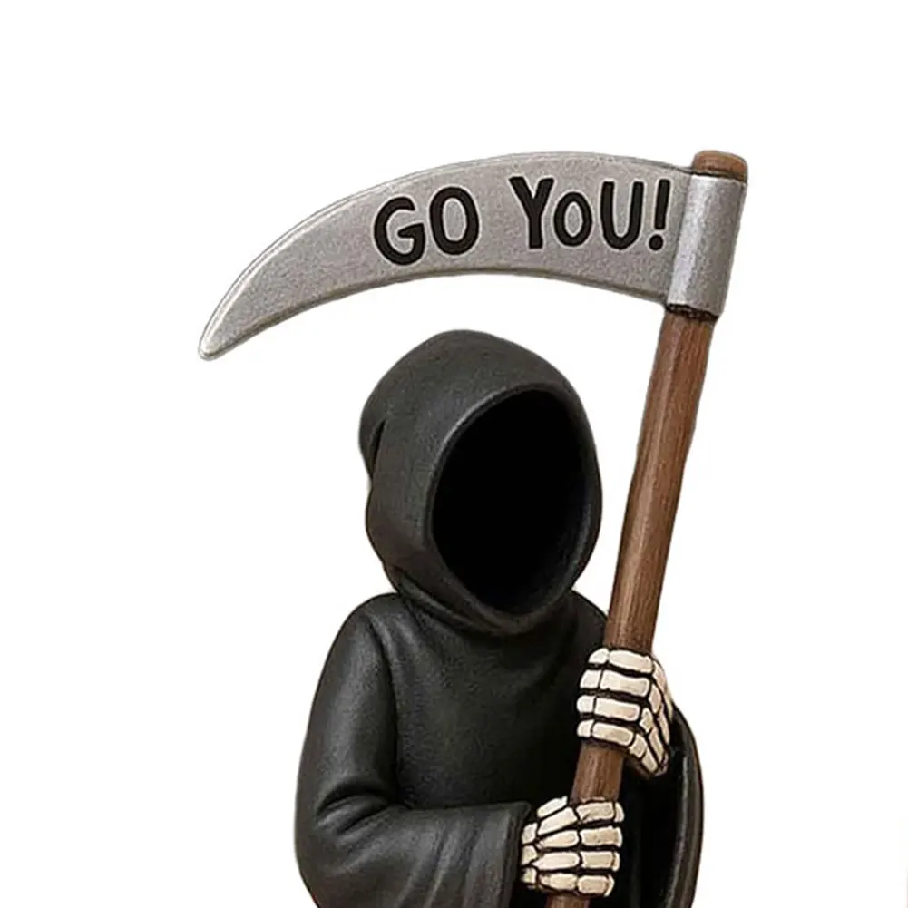 Emotional Support Grim Reaper Figurine with Support Card Resin Gothic The Death God Statue Desktop Ornament Halloween Decoration