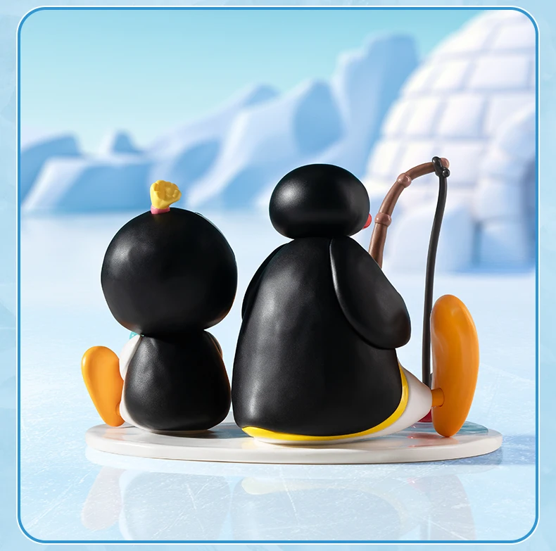 Original Pop Mart figure of Baby Molly and PINGU sitting together ice fishing – collectible toy with playful winter scene
