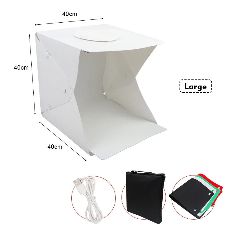 2LED Folding Lightbox 40*40 Portable Photography Photo Studio Softbox Adjustable Brightness Light Box for DSLR Camera Background