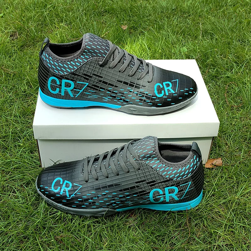 Men Turf Indoor Soccer Shoes Football Boots Comfortable Training Ultralight Non-Slip Futsal Cleats Long Spikes High Ankle