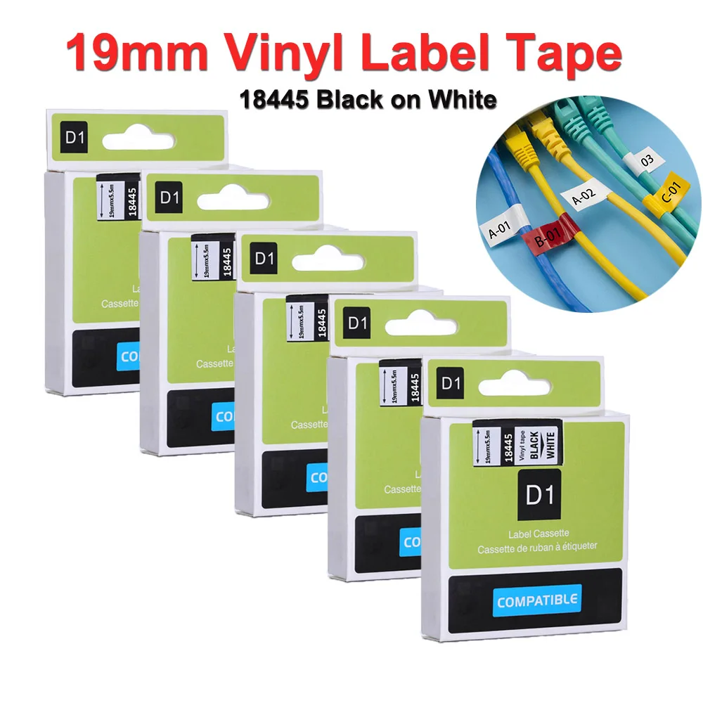 

5Packs 18444 18445 Vinyl Label Tape Compatible Rhino Vinyl Industrial Tape Ribbon For DYMO Rhino 4200 5200 6000 Label Printer