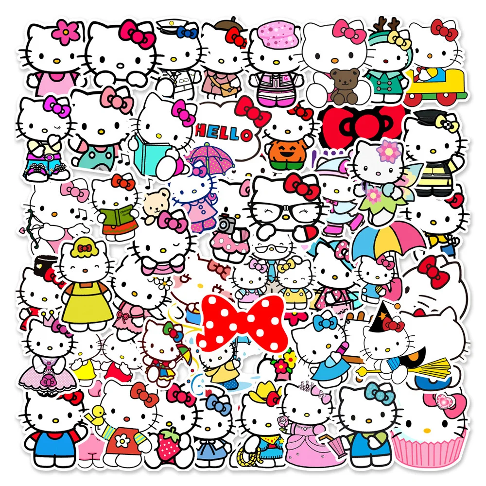 

10/30/50pcs Sanrio Cartoon Anime Kawaii Hello Kitty Stickers for Water Bottle Fridge Guitar Waterproof Decals Graffiti Kids Toys