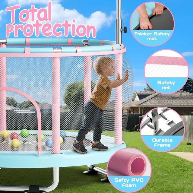 55" Toddler Trampoline for Kids Indoor Outdoor with Swing, 440lbs Capacity, Gymnastics Bar, Gift for 1-8 Year Old