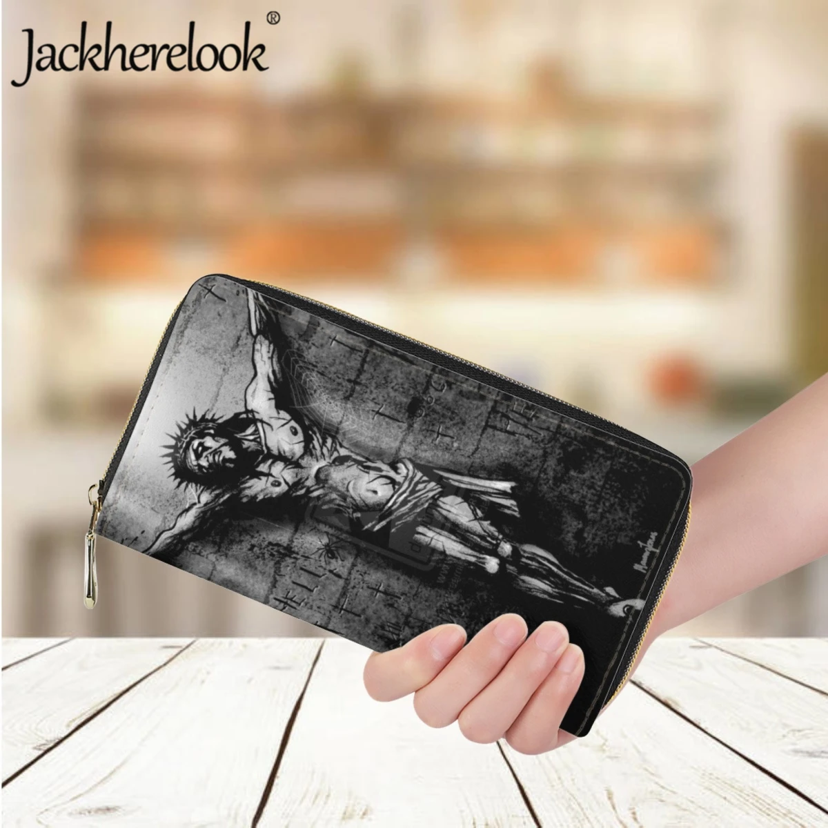Jackherelook Luxury Vintage God Jesus Print Genuine Leather for Women Wallet Card Holder Purse Ladies Clutch Long Money Bag
