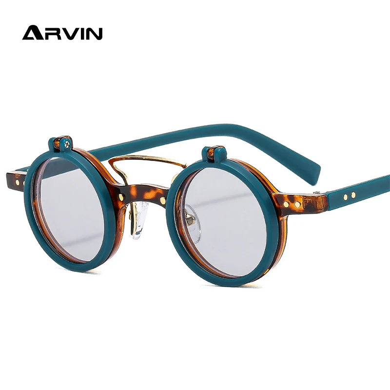 

Модные маленькие круглые солнцезащитные очки в стиле панк женские винтажные откидные линзы солнцезащитные очки с защитой UV400 Мужские брендовые дизайнерские солнцезащитные очки с заклепками