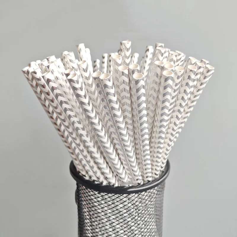 Party Decorations 20-100pcs Biodegradable Disposable Drinking Paper Straws Bronzing Foil for Birthday Wedding Christmas Party