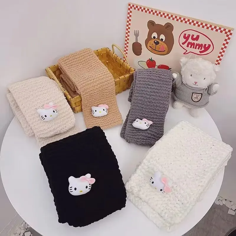 

Милый женский шарф Hello Kitty ручной вязки, милый аниме Sanrio, Детские Зимние теплые Мультяшные игрушки Kt для девочек, подарки на день рождения