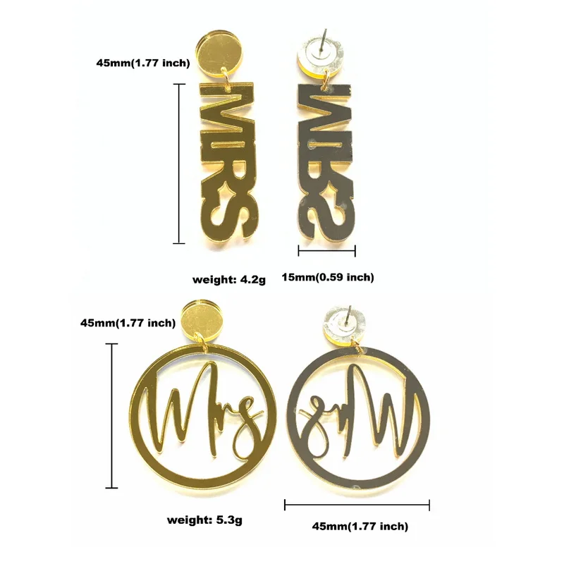 Personalised Mrs Earrings - White Gold, K