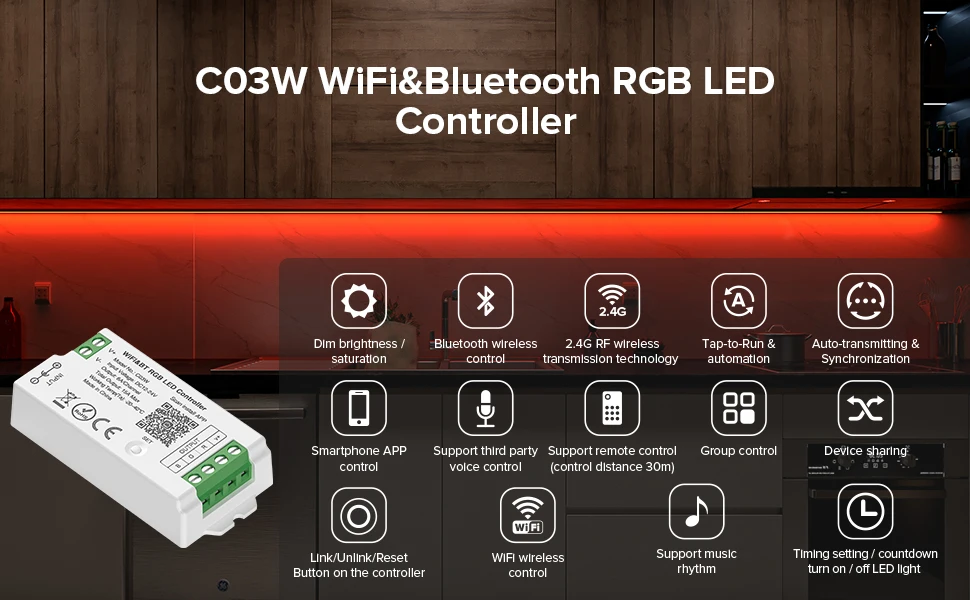 Tuya 2.4GHz WiFi Gateway for C01RF-C04RF LM051 Controller DIM CCT RGB RGBW  RGBCCT LED Strip Tuya Smart Life Alexa Google Home
