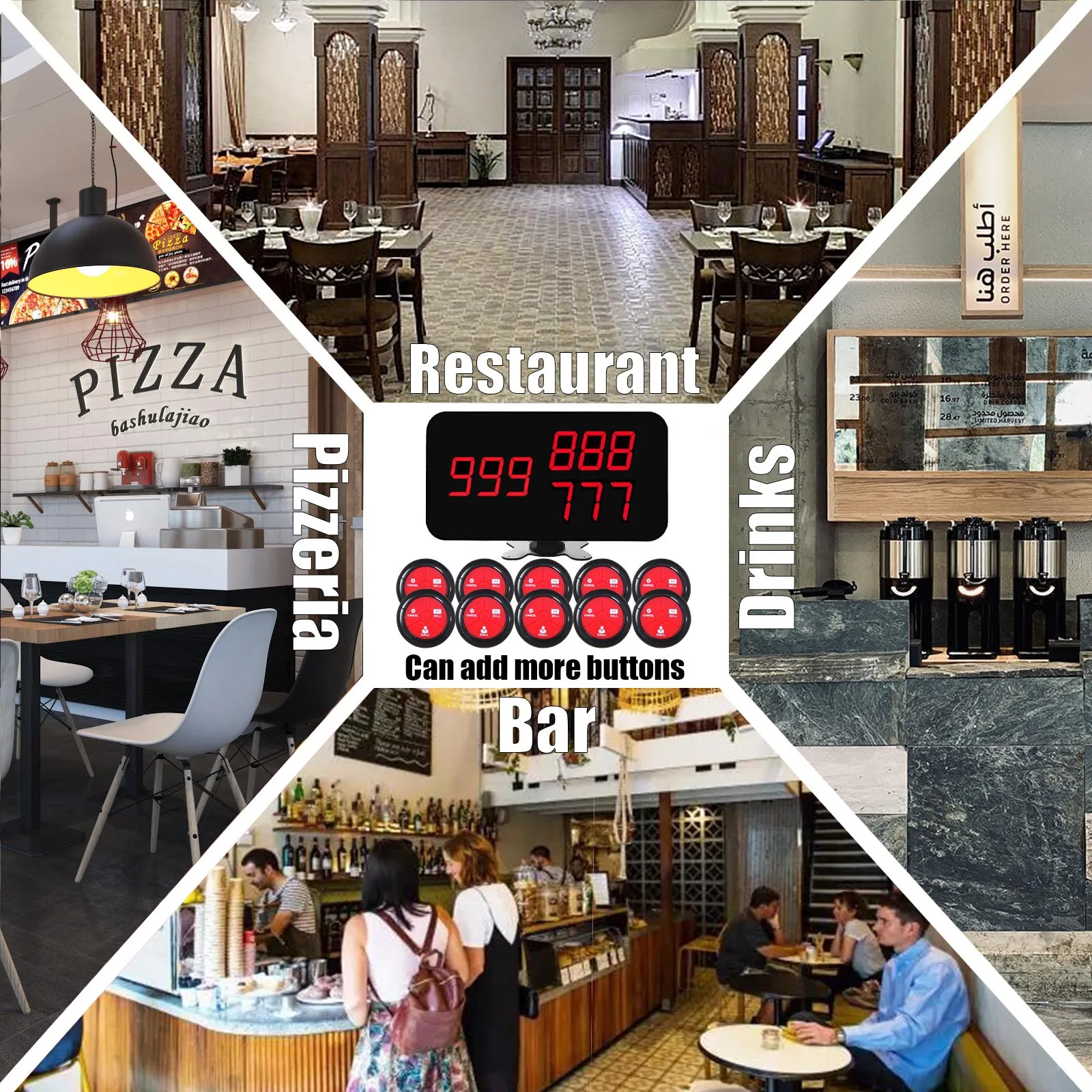 KOQI Pager Wireless Waiter Call System Service Beeper 1 Number Monitor 10pcs Waterproof Table Caller Bell for Bar Restaurant