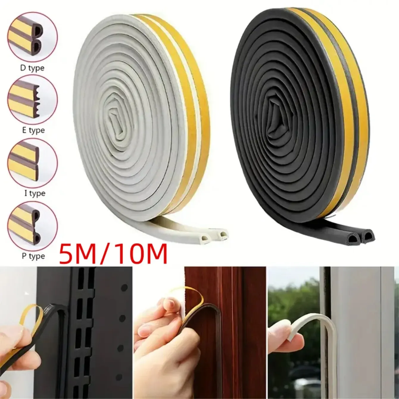Window Seal Strip 10 Meters DIPE Self-Adhesive Door And Window Sealing Glass Window Anti-Collision Rubber Strip Foam Sound Insulation