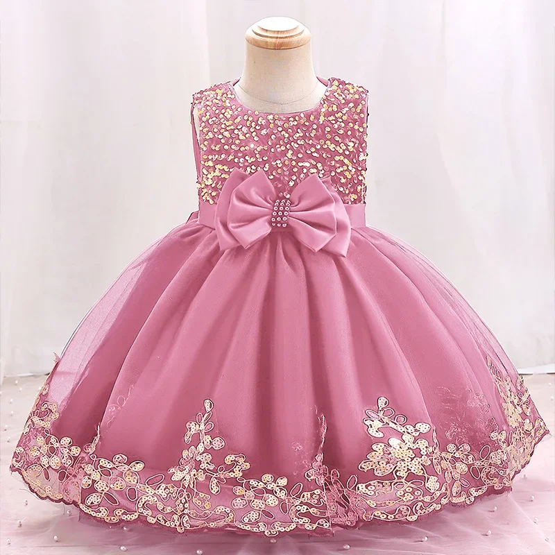 

Toddler Girl Baby Sequin Dress New Christmas Party Princess Bow Dress Children's Birthday Party Sequin First Communion Dress