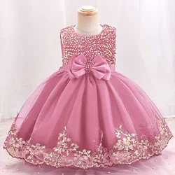 Toddler Girl Baby Sequin Dress New Christmas Party Princess Bow Dress Children's Birthday Party Sequin First Communion Dress