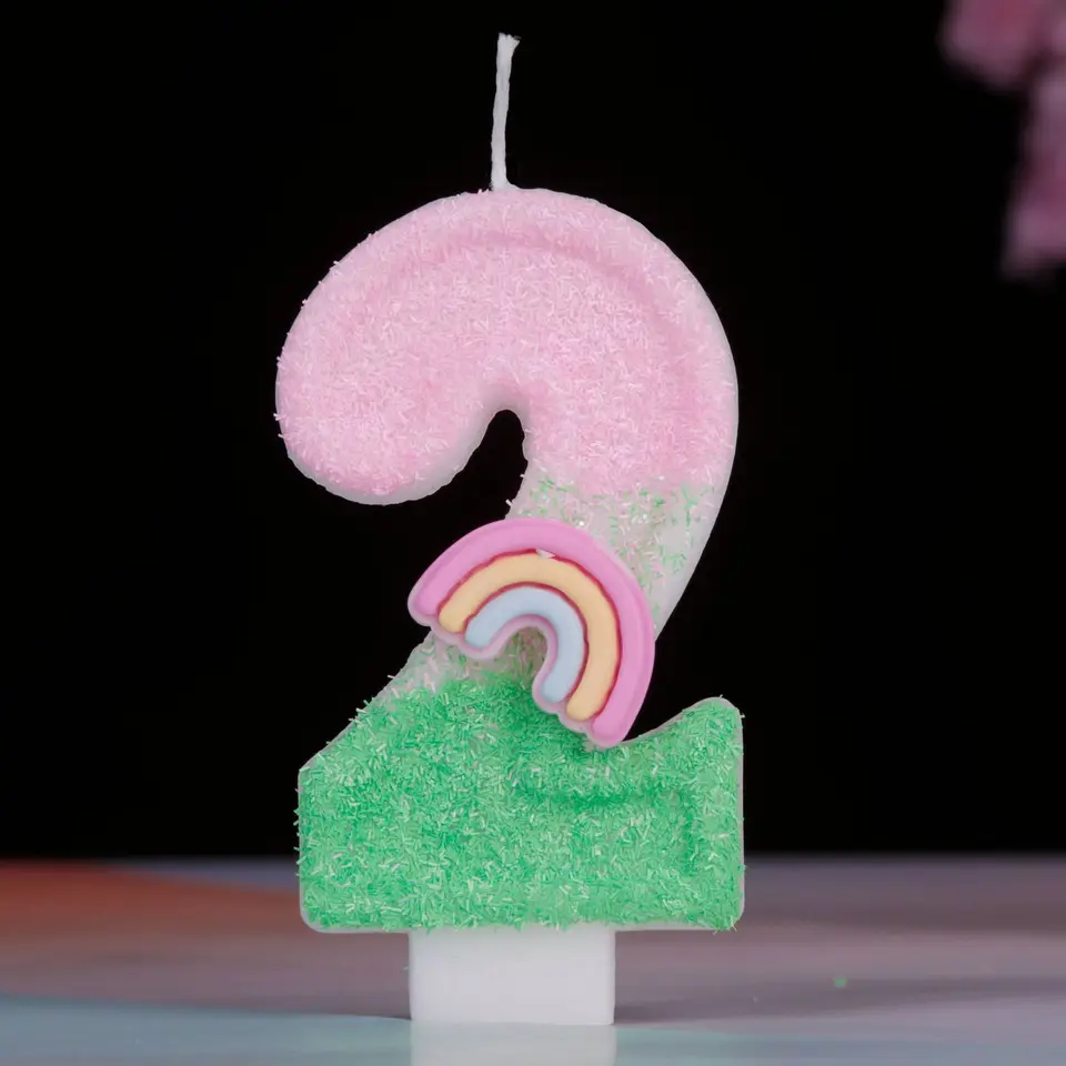EAKE 1 Bougie D'anniversaire Avec Paillettes De Perles Colorées, Arc-en-ciel Numéro 1 Bougies Pour Fille Sur Le Thème Du Macaron Doux Pour Décoration De Gâteau D'anniversaire De 1 An