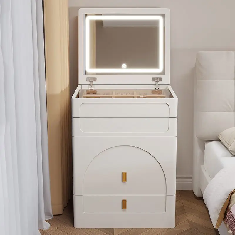 3-in-1 Dresser with Flip-Up Mirror and Light, Small Dresser Set with Visible Glass Tabletop, 3 Drawers, Storage Bench, 3-Color I