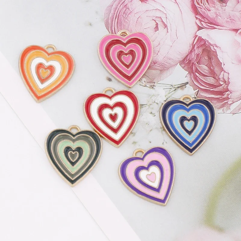 10pcs Hearts Metal Alloy Enamel Charms Pendants Diy Earrings Bracelets Necklace Jewelry Making Supplies Accessories Findings