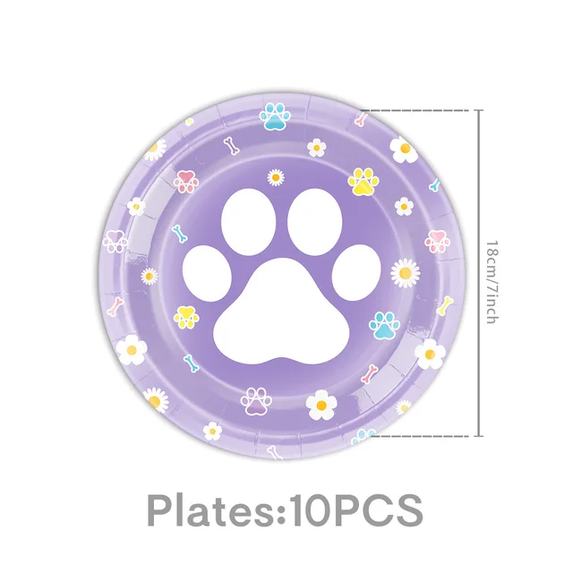 Purple Puppy Paw Birthday Party Decoration Disposable Tableware Black Dog Paw Straws Cup Plate Kids Favor Gifts Party Supplies 5