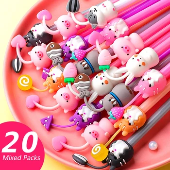 20 Pz/lotto Kawaii Gatto Maiale Coniglio Mouse Penne Gel Animale Sveglio Penna A Inchiostro Gel Nero Studente Scuola di Cancelleria Forniture Per Ufficio Regalo 1