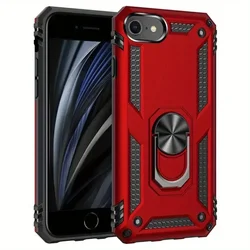 Magnetic Car Ring Stand Holder Phone Case with Enhanced Protection - iPhone SE (2022) (Red)