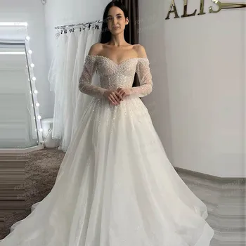 Vintage Appliques Wedding Dresses Woman's Sexy Off Shoulder Long Sleeve Princess Elegant Bride Gowns Customized Vestidos Novia