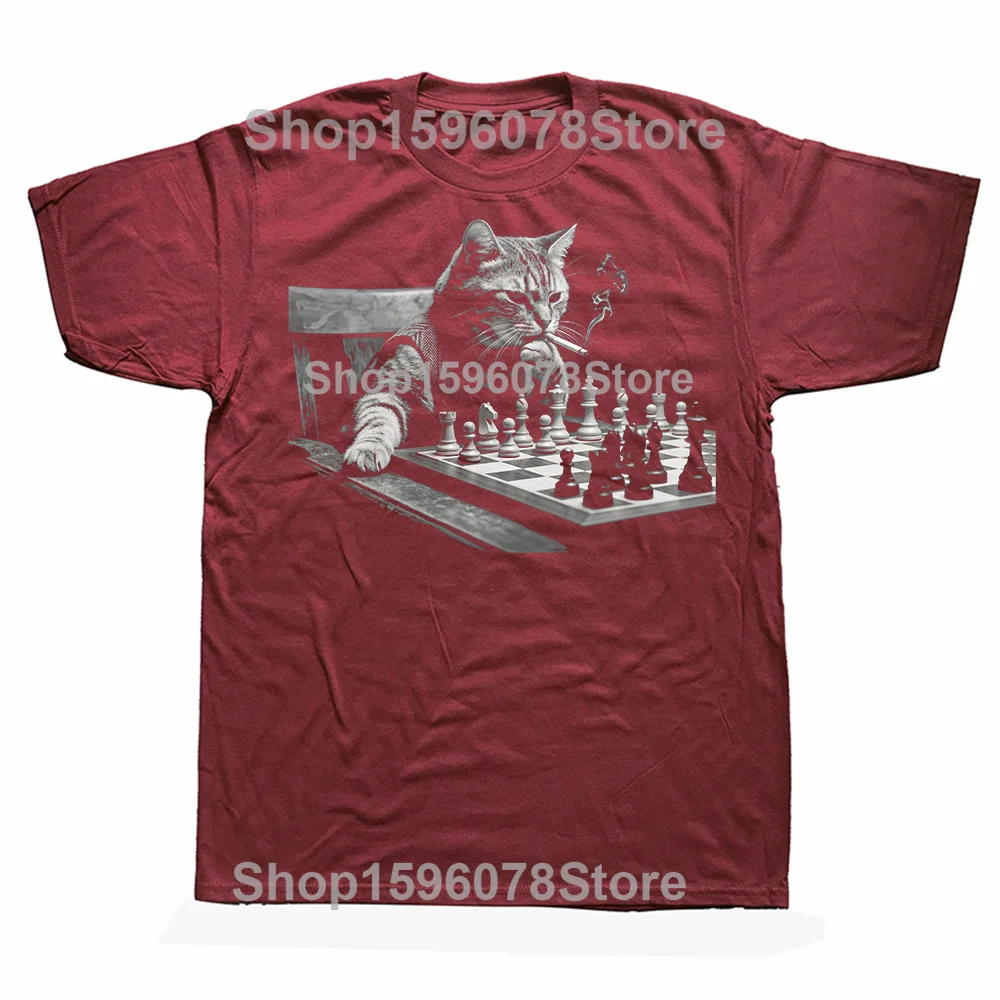 Chess Cat Smoking Graphic Unisex Cotton T-Shirt - Oversized Streetwear Hip Hop Fashion