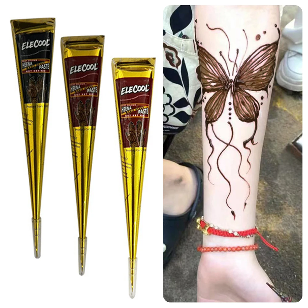 Pasta per tatuaggi all'henné impermeabile, coni di henné indiano facili da applicare, pittura per body art per tatuaggi temporanei. - immagine 2