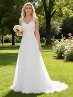 Abaowedding Women's Wedding Dress Lace Double V-Neck Sleeveless Evening Dress - Image 6