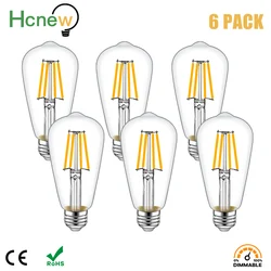 Hcnew 6PCS LED ST64 4W Warm White 2700K Intage Edison Filament Bulb Dimmable E27 220V 360 Degree Energy Light Lamp