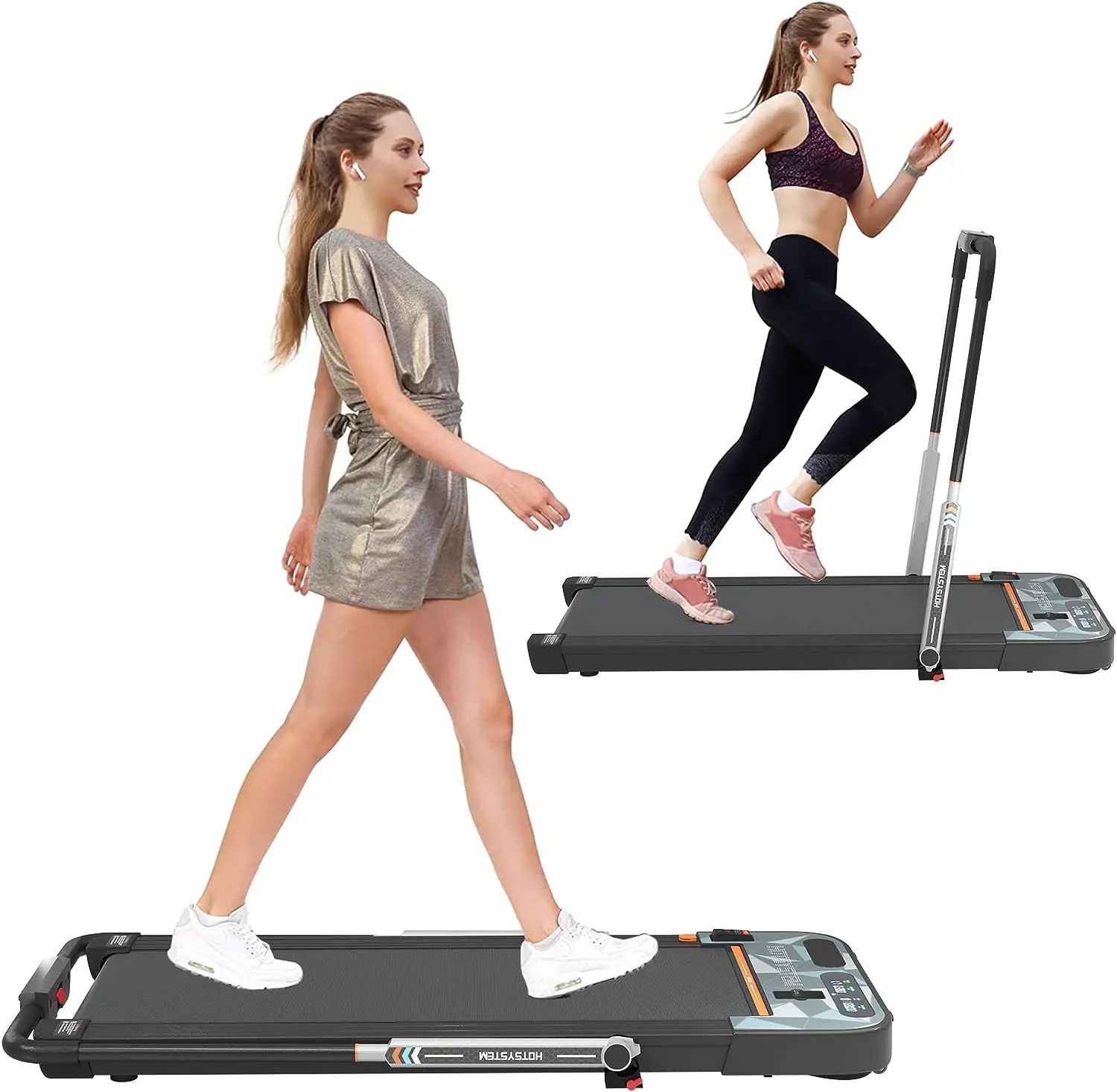 

2 in 1 Installation-Free Folding Treadmill, 2.5HP Portable Under Desk Treadmill with Bluetooth, LED, Remote Control Smart Treadm