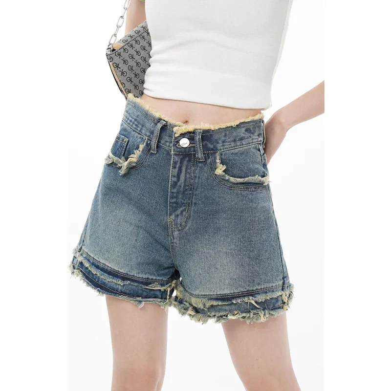 MOJY Women's Straight Shorts Jeans Hot Pants High Waist Europe America Street Summer Vintage Chic Design Denim Wide Leg Shorts