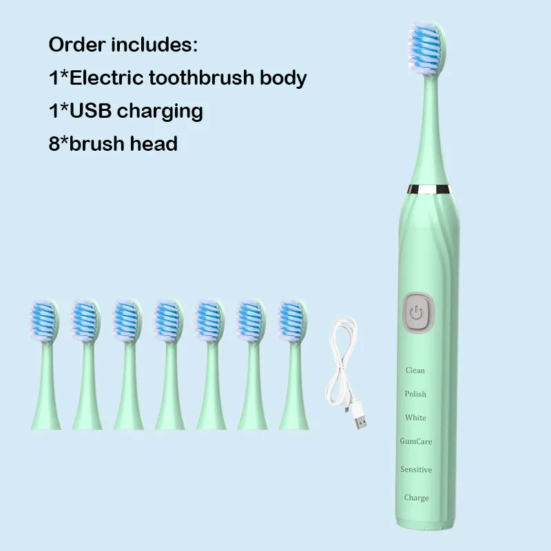 thumbnail image 1 of Cepillo de dientes eléctrico sónico recargable por USB, resistente al agua IPX7, blanqueador automático con cabezal de cepillo de dientes reemplazable, 1 of 5