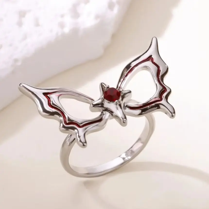 Women Ring Silver Color Zircon Stars Wing Adjustable